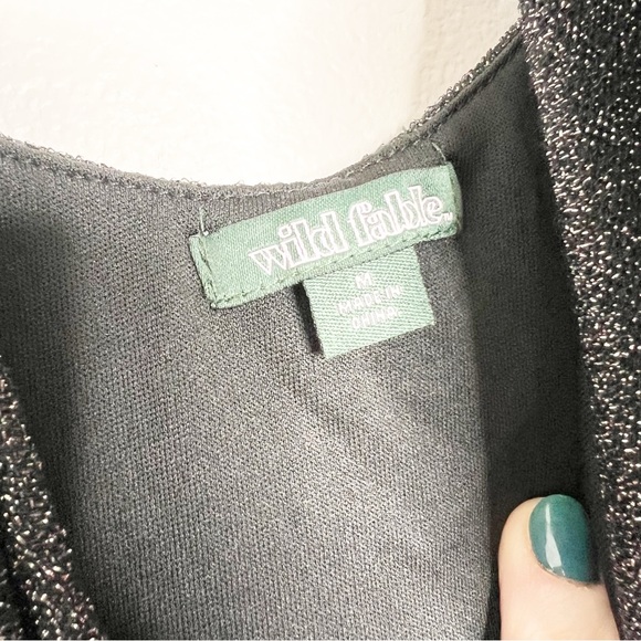 NWT Wild Fable Black Sparkle Ruched Bodycon Mini Dress Spaghetti Straps V Neck - Picture 14 of 16